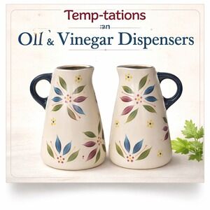 Temp-tations Old World Ceramic Oil and‎ Vinegar Dispensers Set 16oz Cream Blue